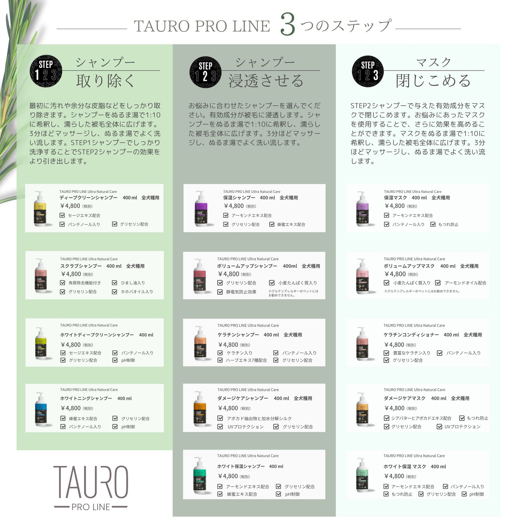 TAURO PRO LINE ディープクリーンシャンプー 400 ml　全犬種用